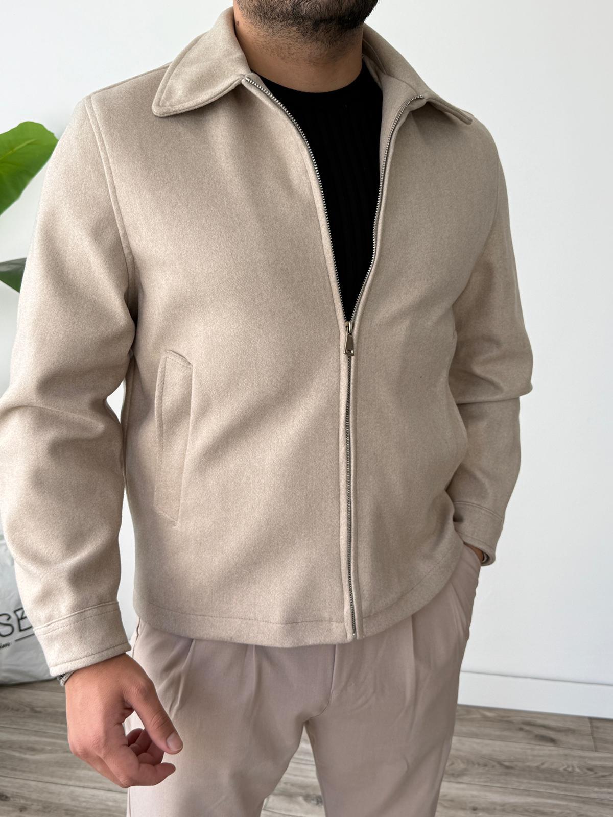 Klasik Tam Kalıp Kaşe Yakalı Ceket  - Bej