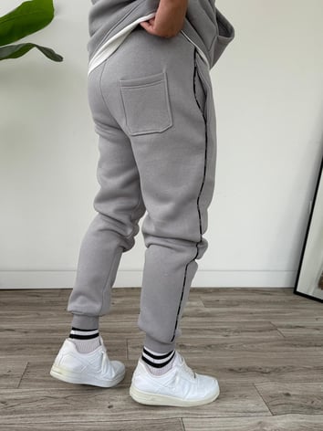 Kapüşonlu Kanguru Cepli Biyeli Alt Üst Takım - Gri