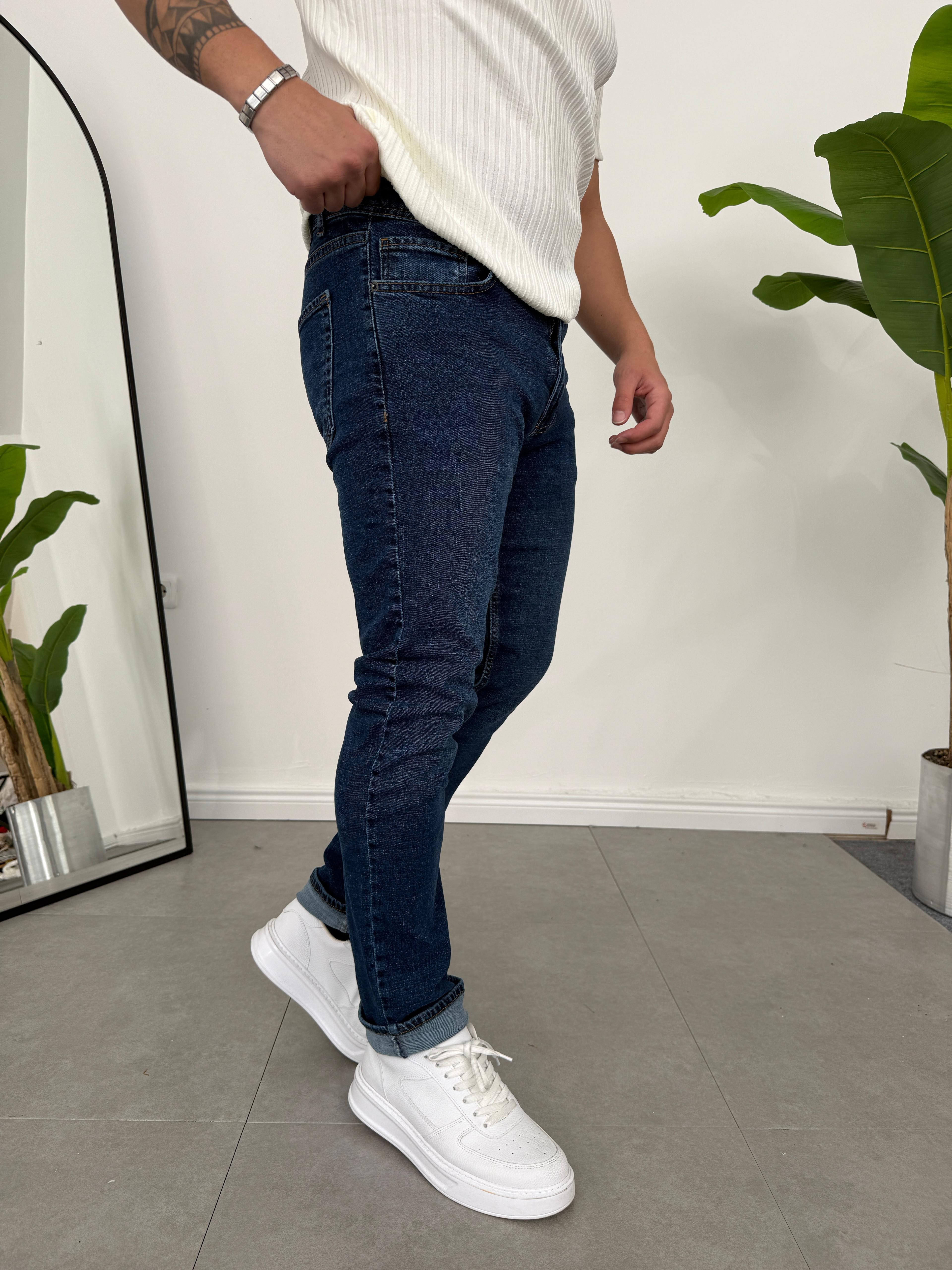 Regular Fit Likralı Kot Pantolon Koyu Mavi