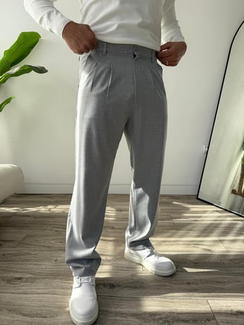 Kumaş Baggy Pile Detaylı Pantolon - Gri