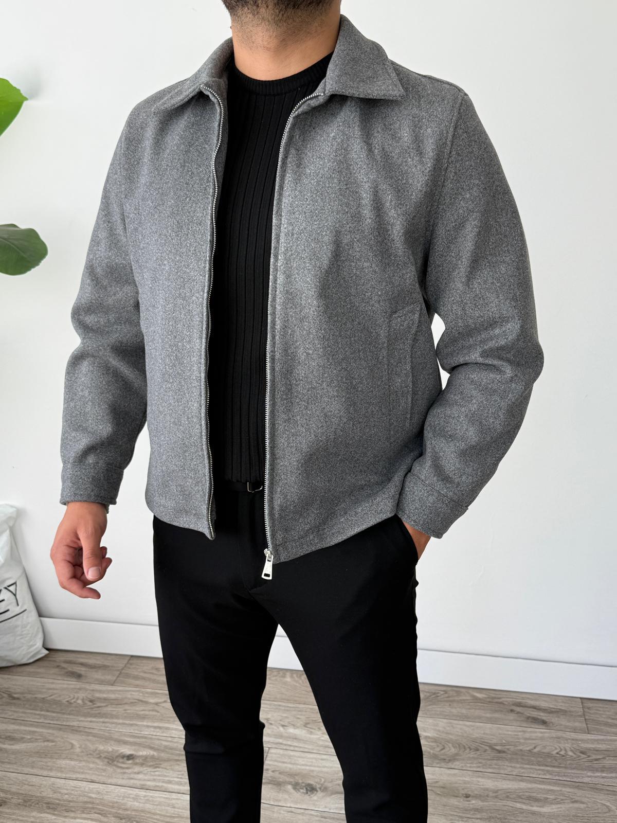 Klasik Tam Kalıp Kaşe Yakalı Ceket  - Gri