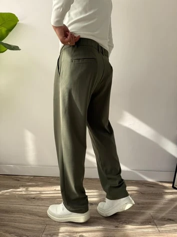 Kumaş Baggy Pile Detaylı Pantolon - Haki