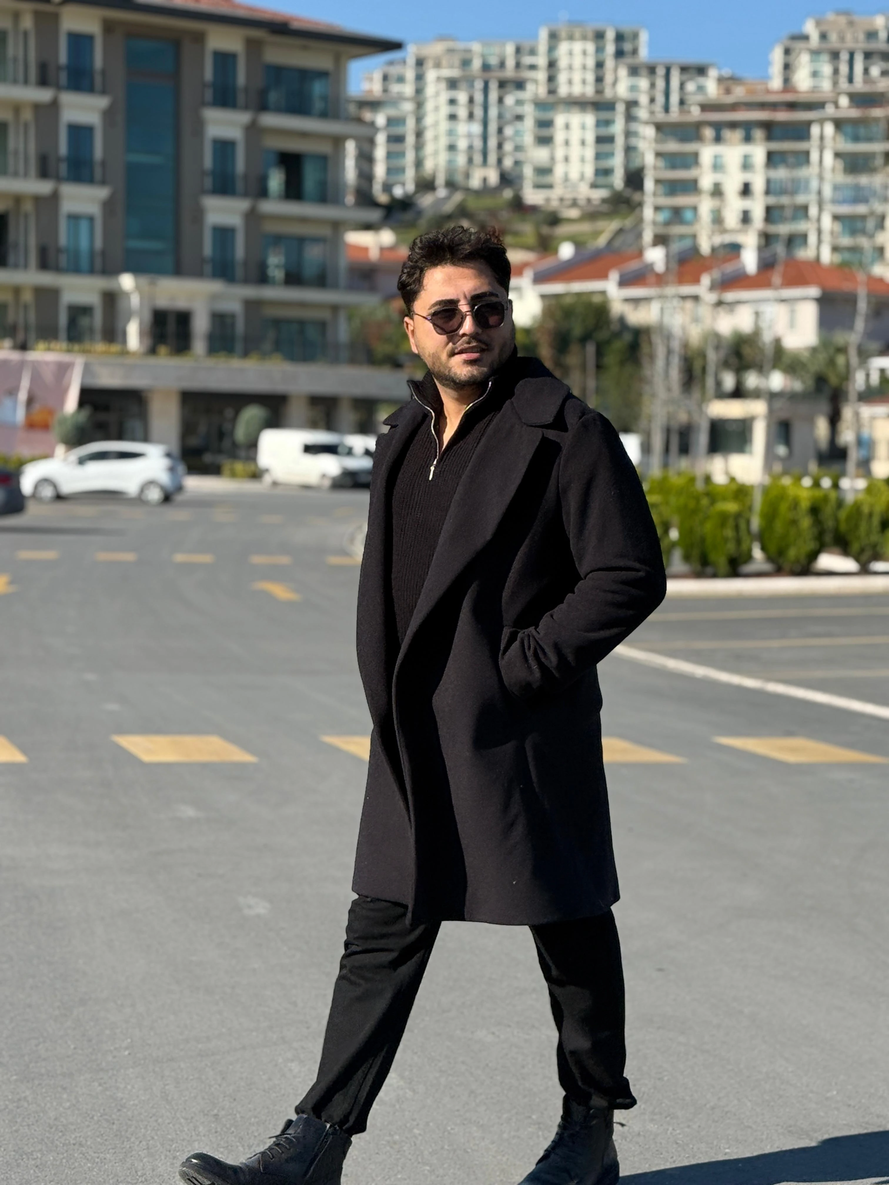 Oversize Kaşe Kaban - Siyah