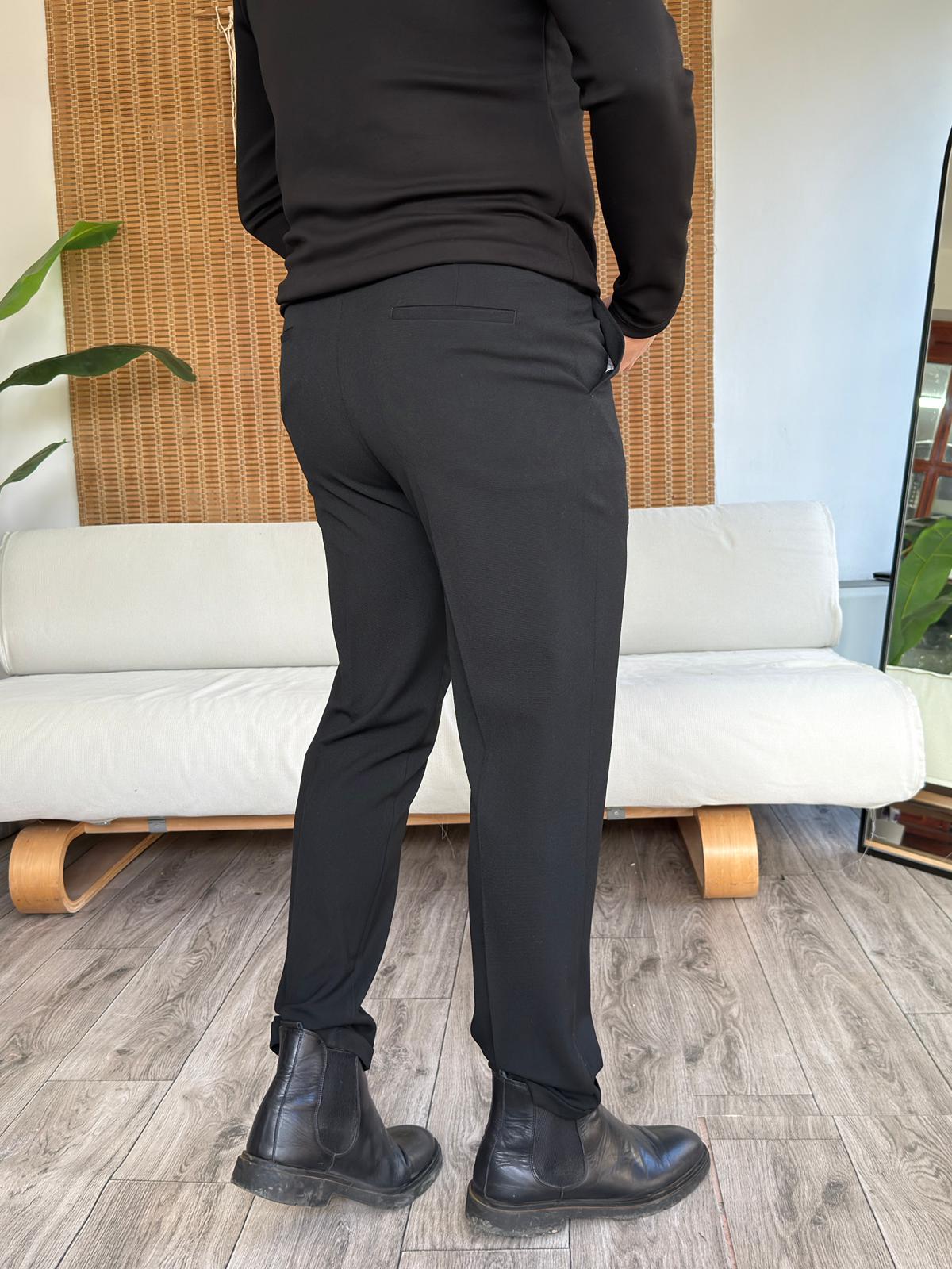 Premium Duble Paça Dilli Kapama Kumaş Pantolon - Siyah