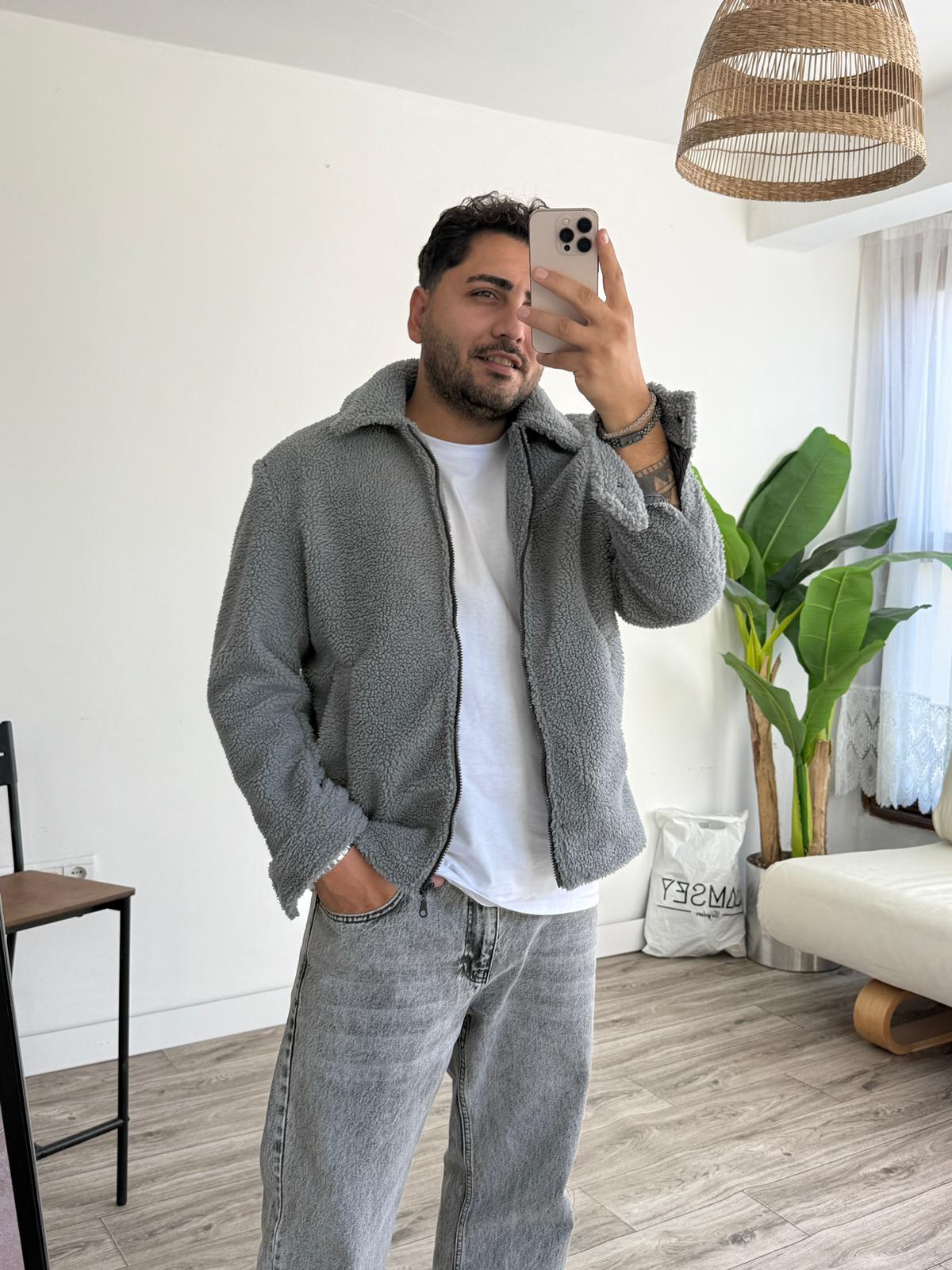 Peluş İçi Astarlı Ceket - Gri