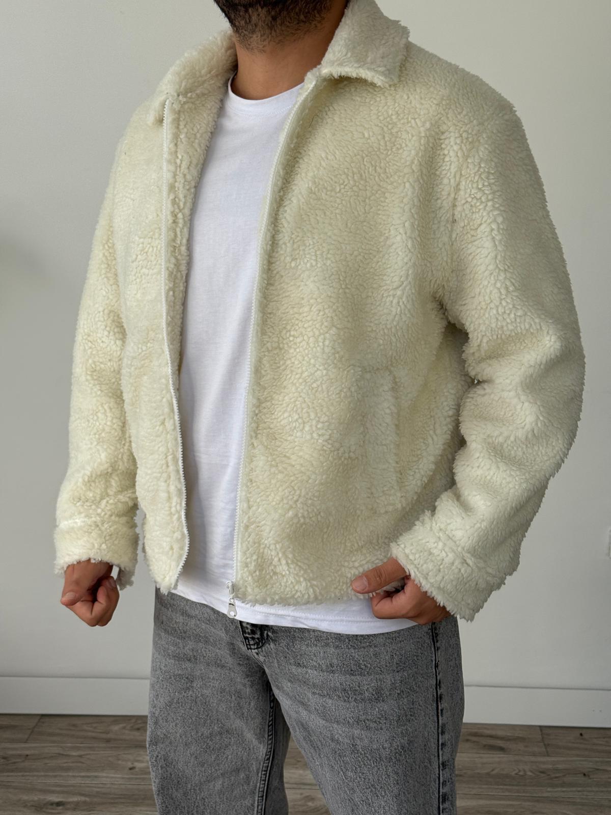 Peluş İçi Astarlı Ceket - Ekru