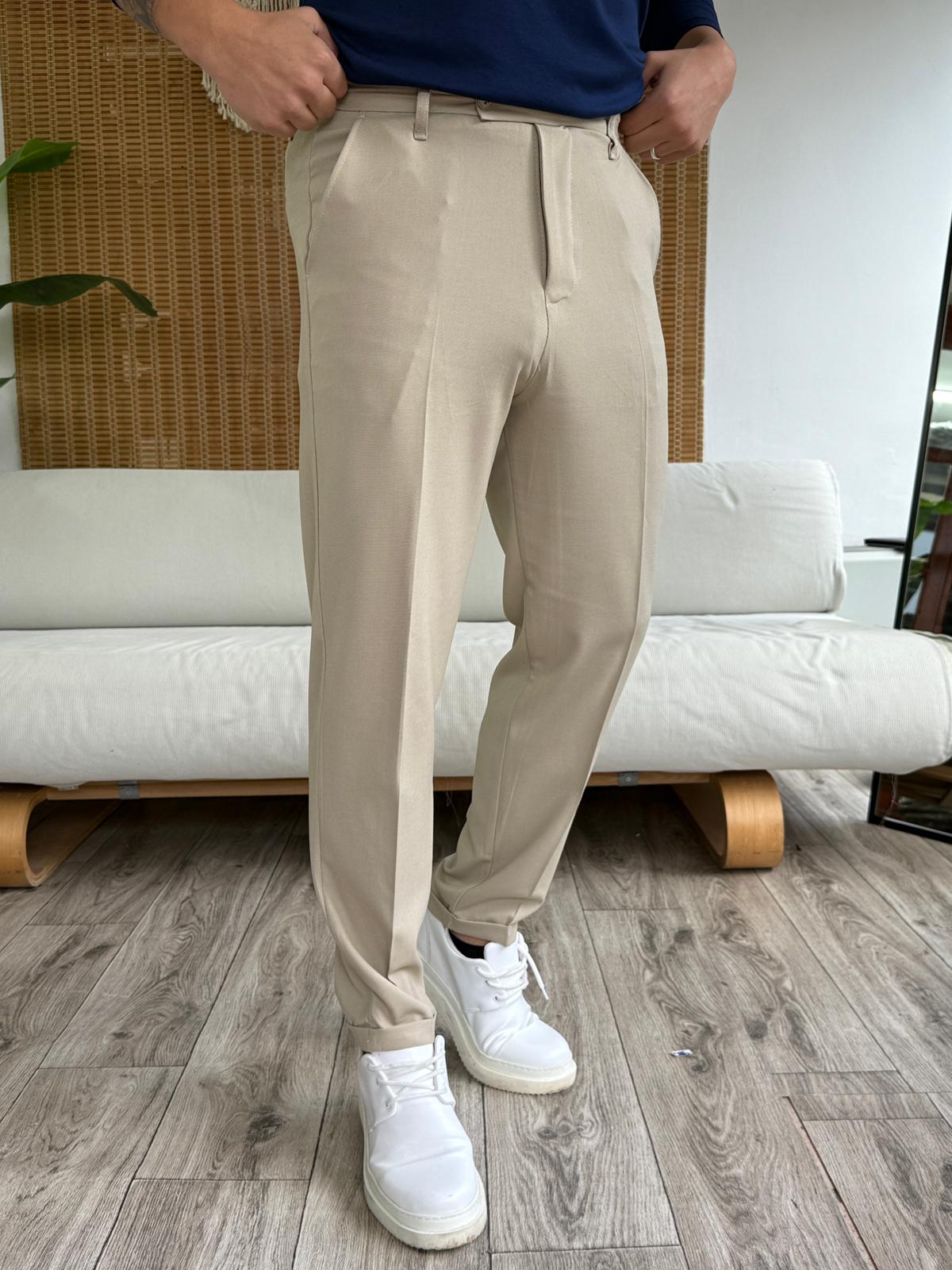 Premium Duble Paça Dilli Kapama Kumaş Pantolon - Bej