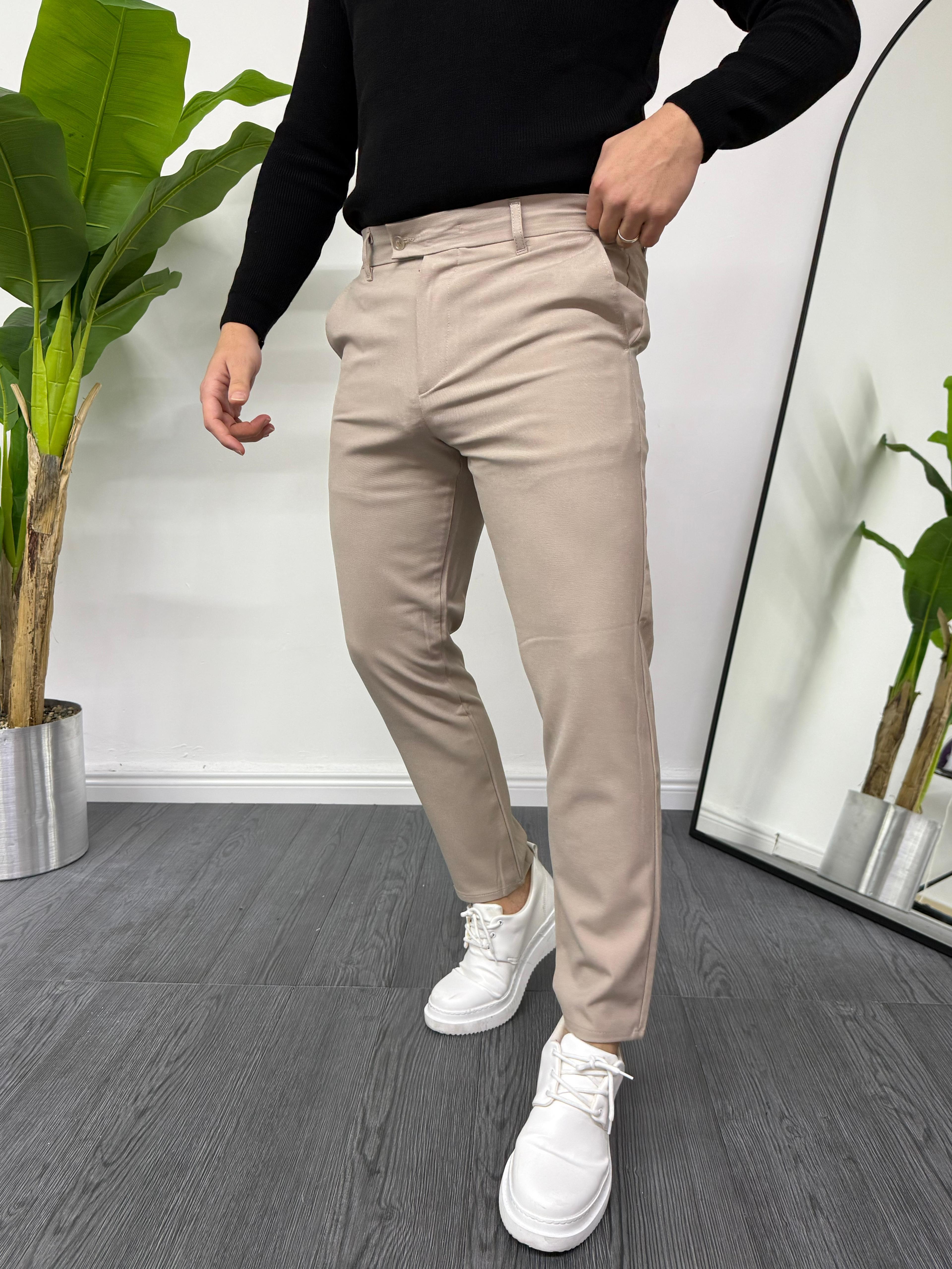 Likralı Slim Fit Dilli Kapama Kumaş Pantolon Bej