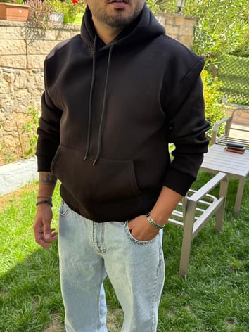 Kapüşonlu Kanguru Cepli Sweat - Siyah