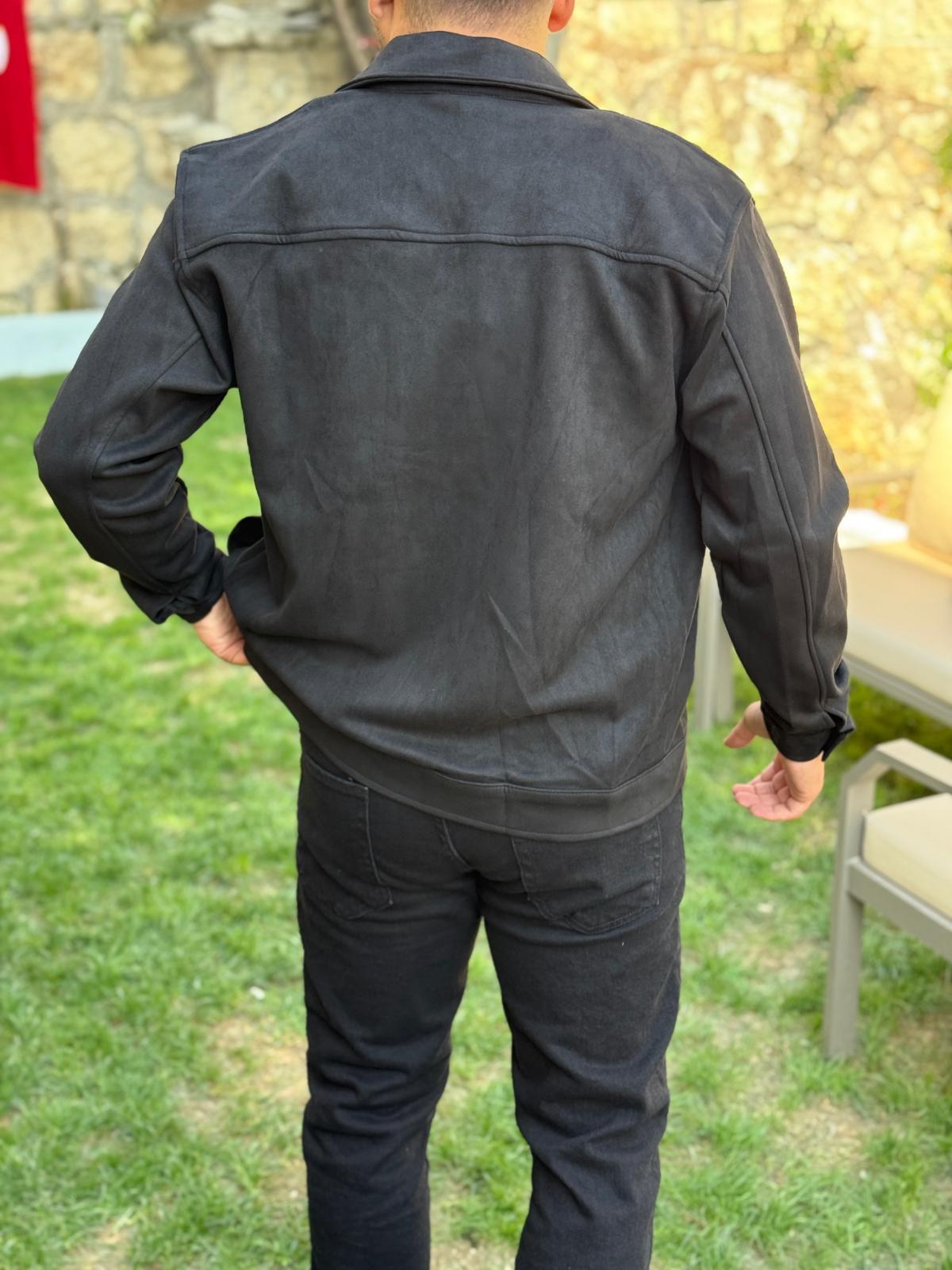 Nubuk Kumaş Tam Kalıp Üst Cep Kapaklı Ceket  - Siyah