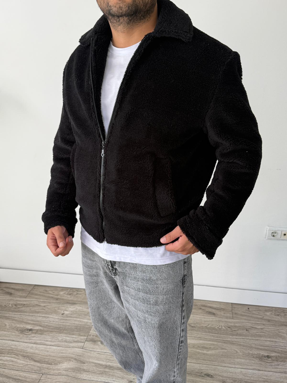 Peluş İçi Astarlı Ceket - Siyah