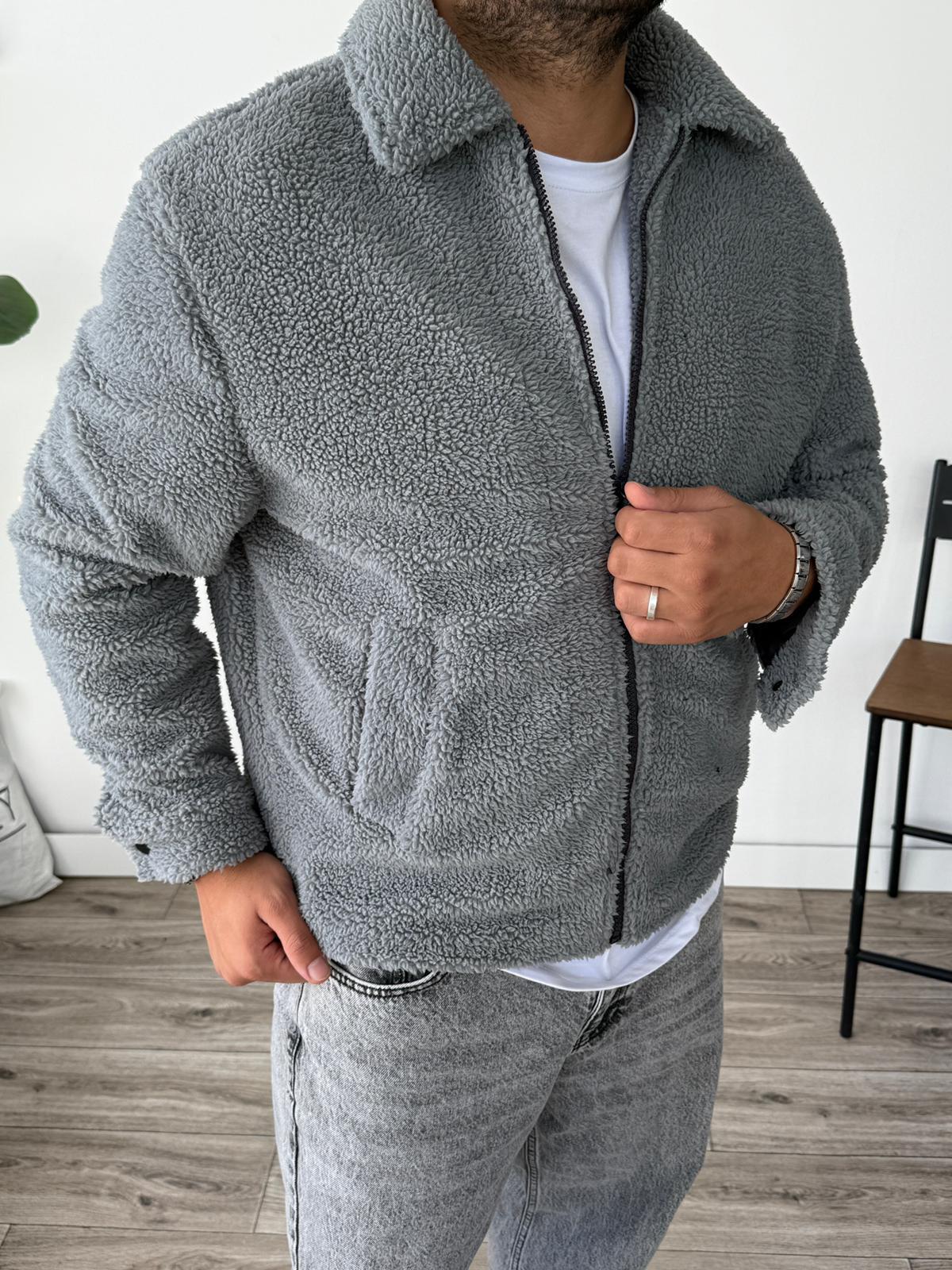 Peluş İçi Astarlı Ceket - Gri