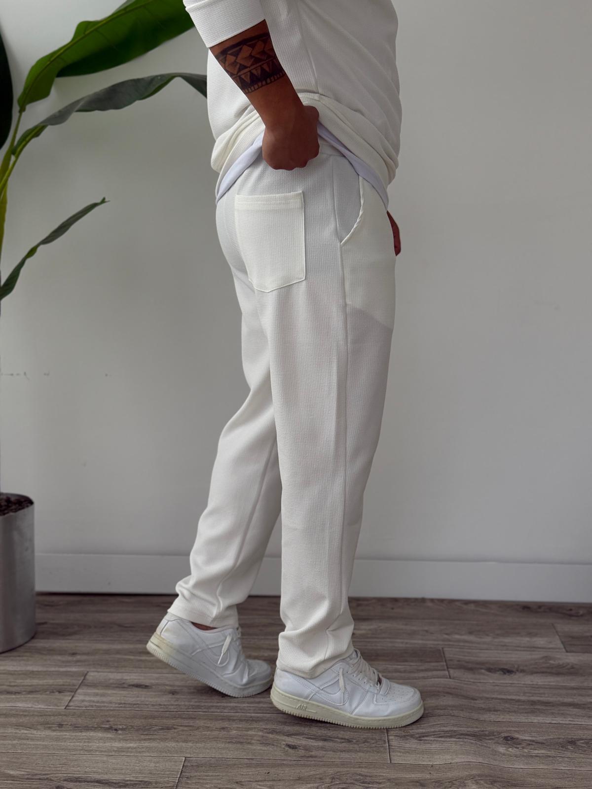 Petek Örme Alt Üst Yarım Fermuarlı Takım - Ekru