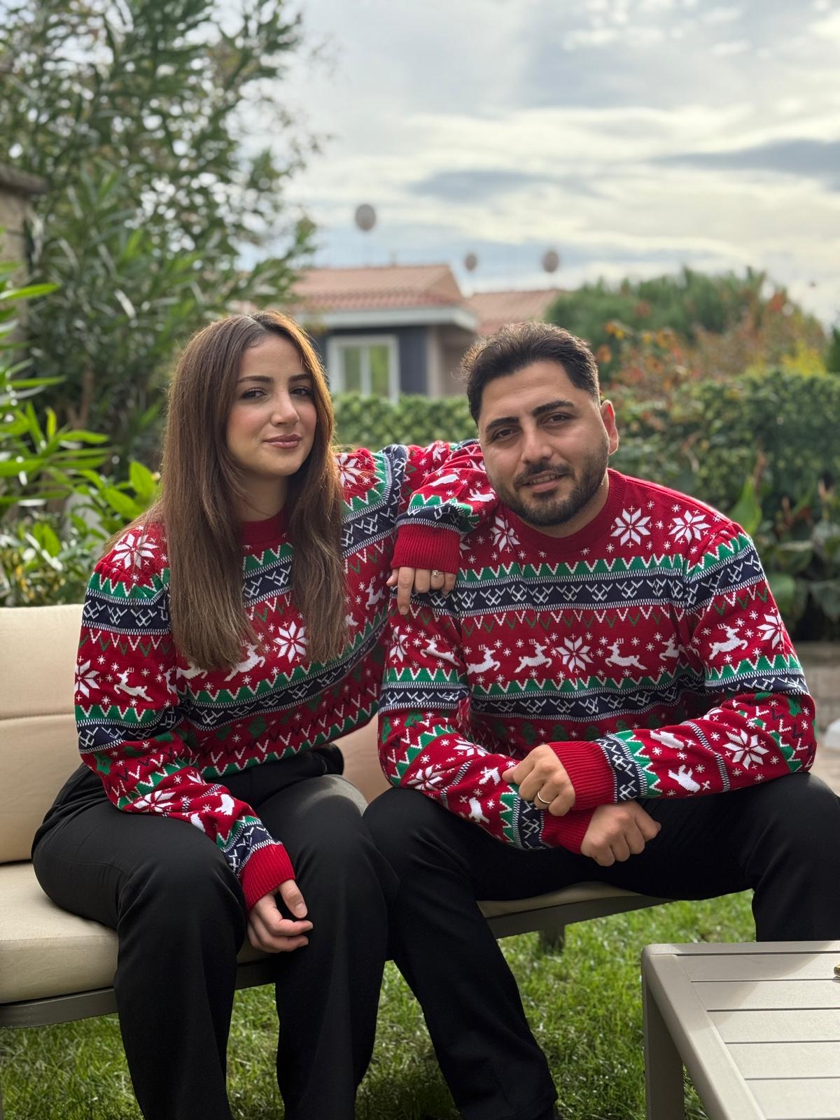 Yılbaşı Temalı Geyikli Triko Kazak  - Kırmızı