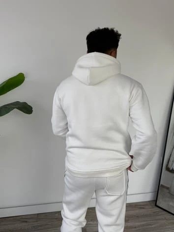 Kapüşonlu Kanguru Cepli Biyeli Alt Üst Takım - Beyaz