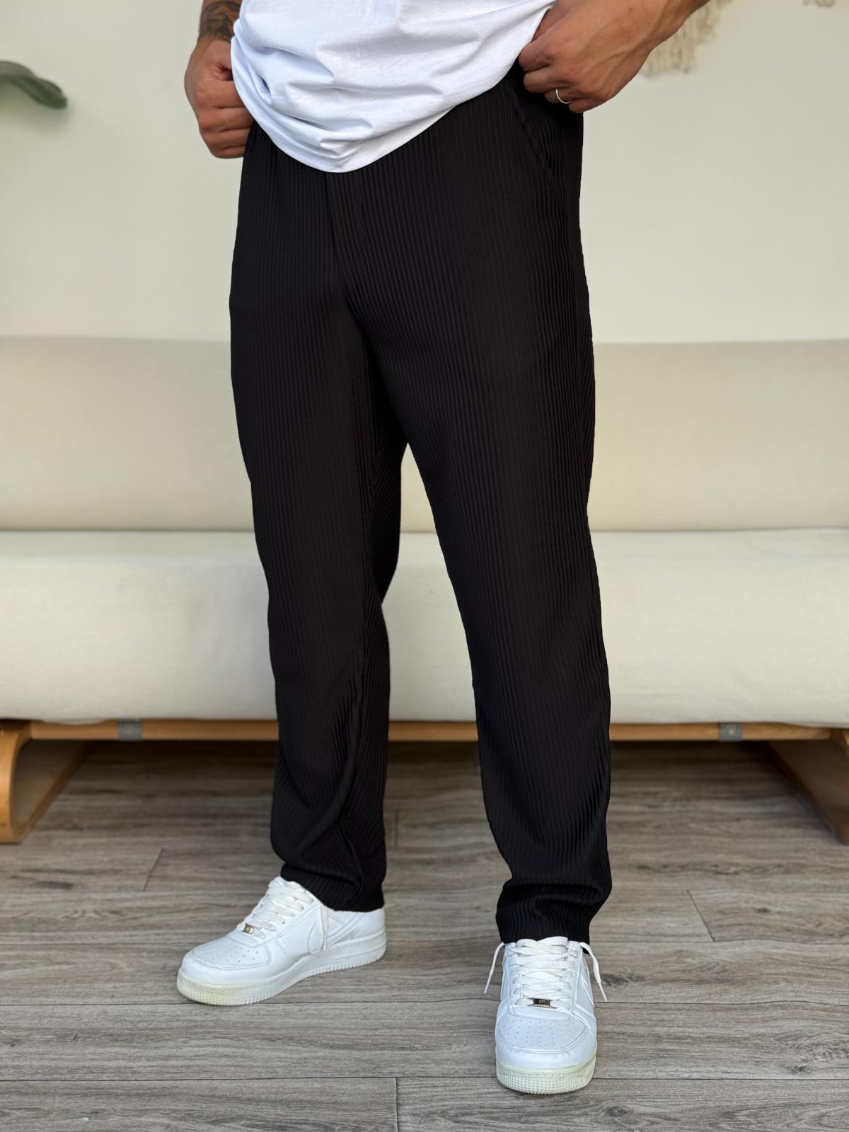 Fitilli Alt Jogger Eşofman  - Siyah