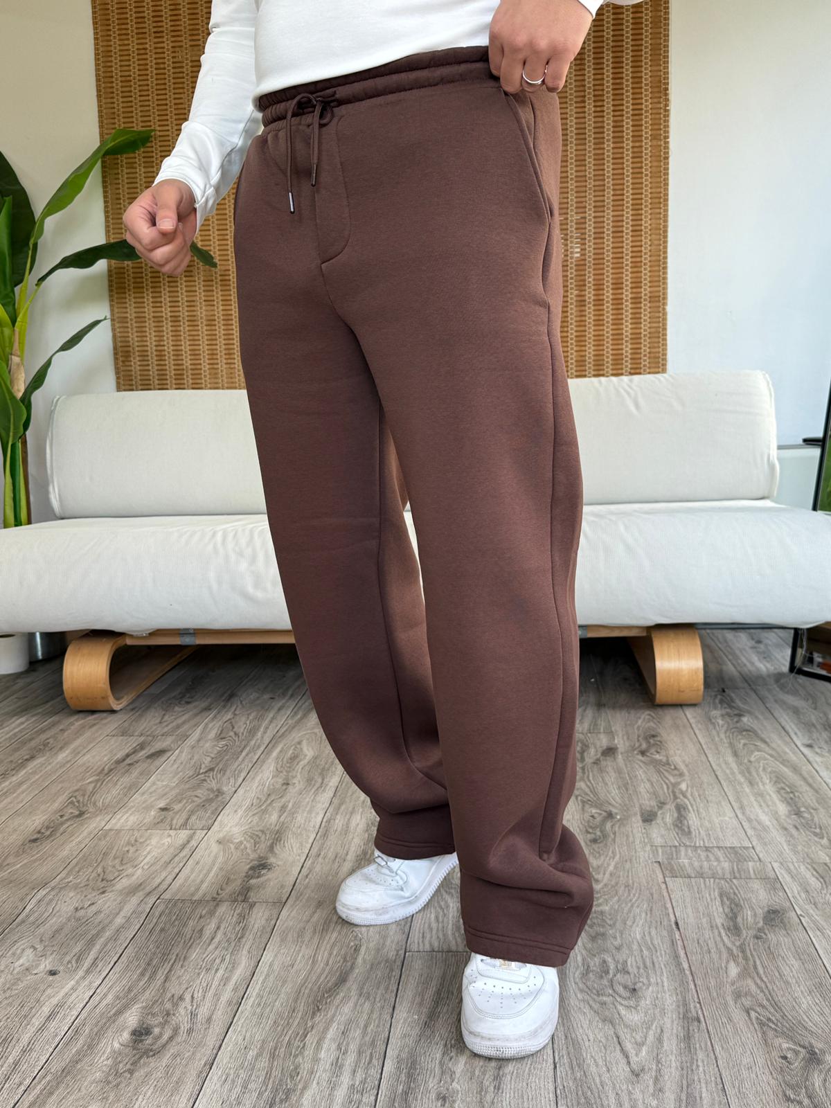 Üç İplik Şardonlu Baggy Eşofman Alt - Acı Kahve