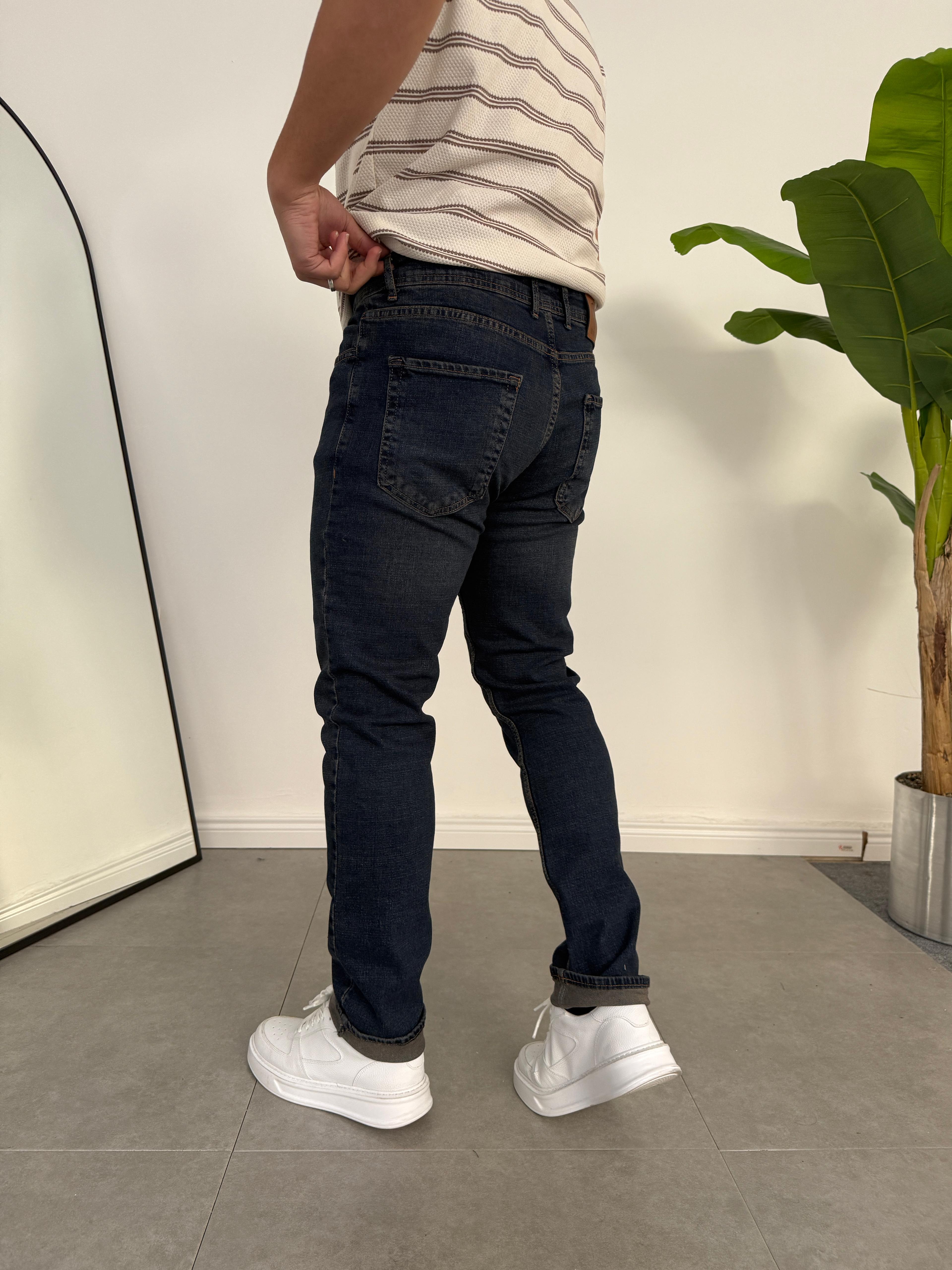 Regular Fit Likralı Kot Pantolon Koyu Lacivert