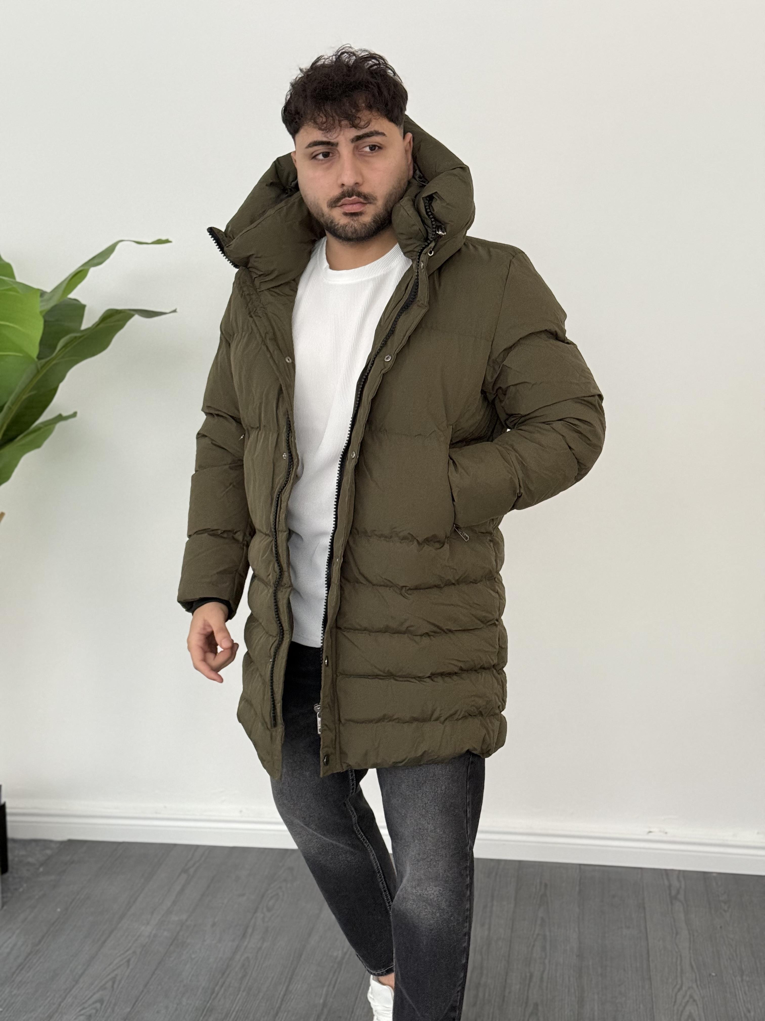 Şişme Kapüşonlu Kaban Mont Haki
