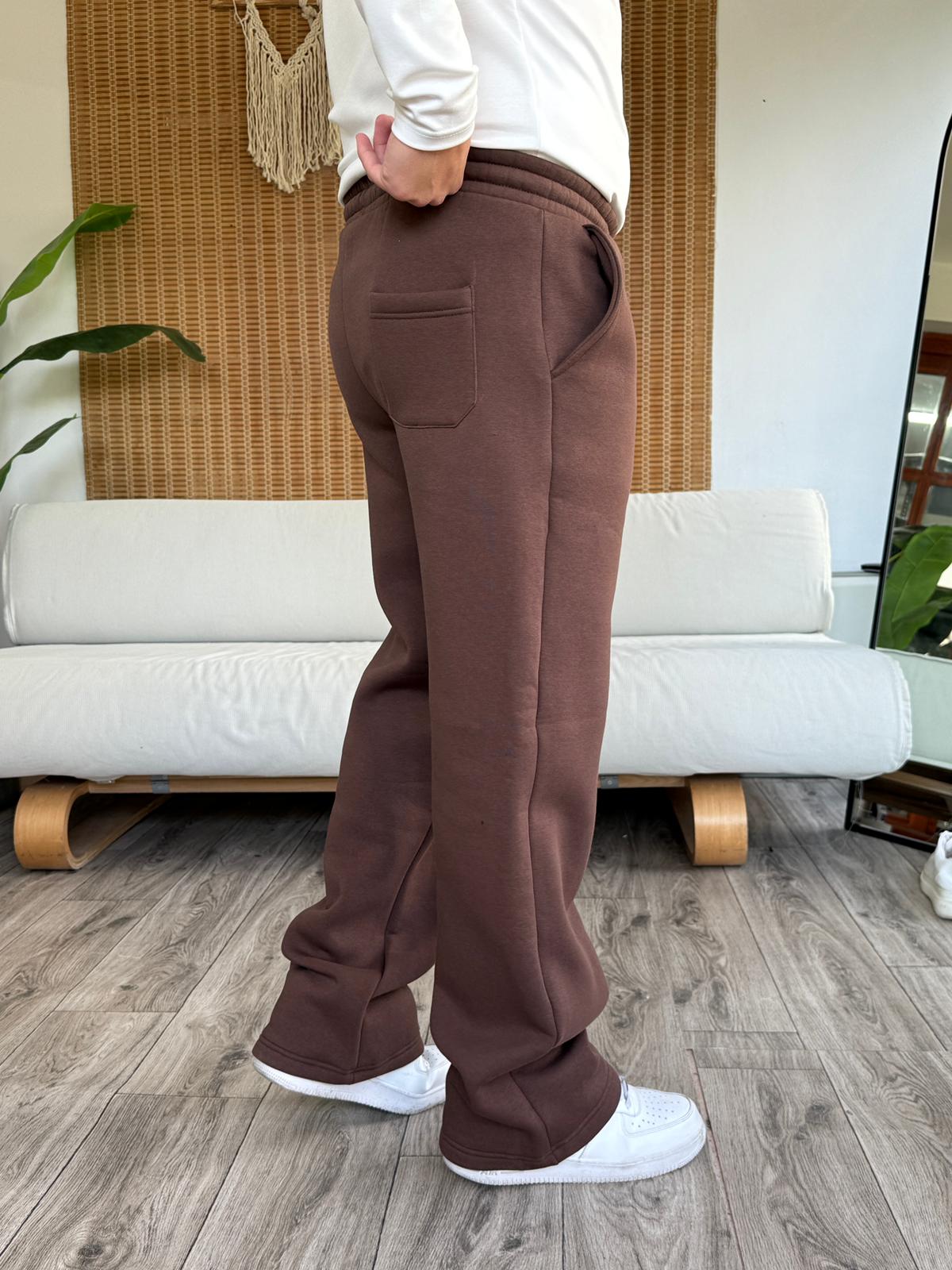 Üç İplik Şardonlu Baggy Eşofman Alt - Acı Kahve