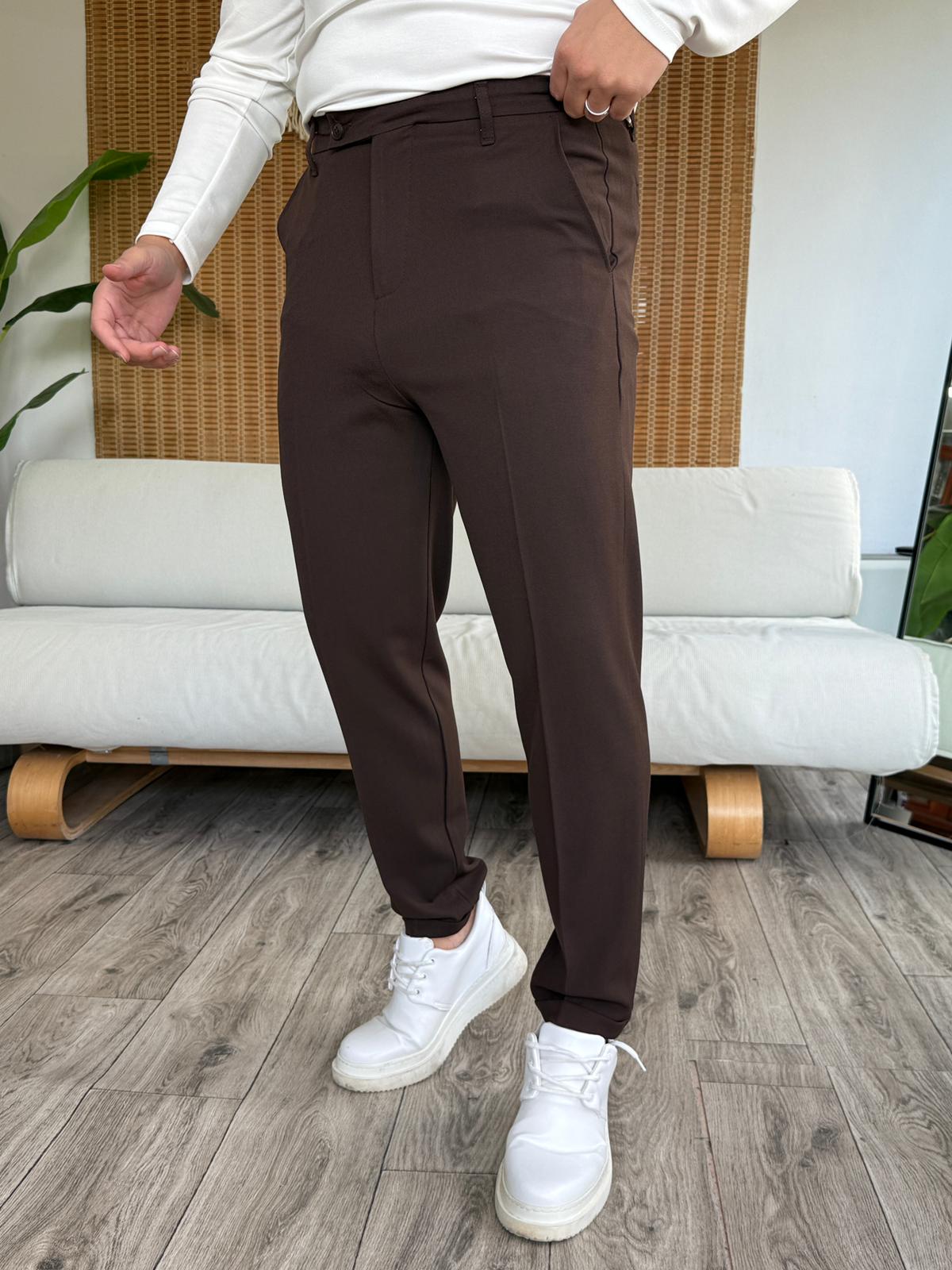 Premium Duble Paça Dilli Kapama Kumaş Pantolon - Acı Kahve