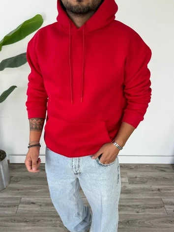 Kapüşonlu Kanguru Cepli Sweat - KIRMIZI