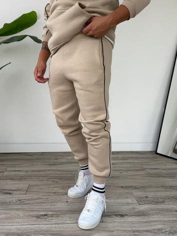 Kapüşonlu Kanguru Cepli Biyeli Alt Üst Takım - Bej