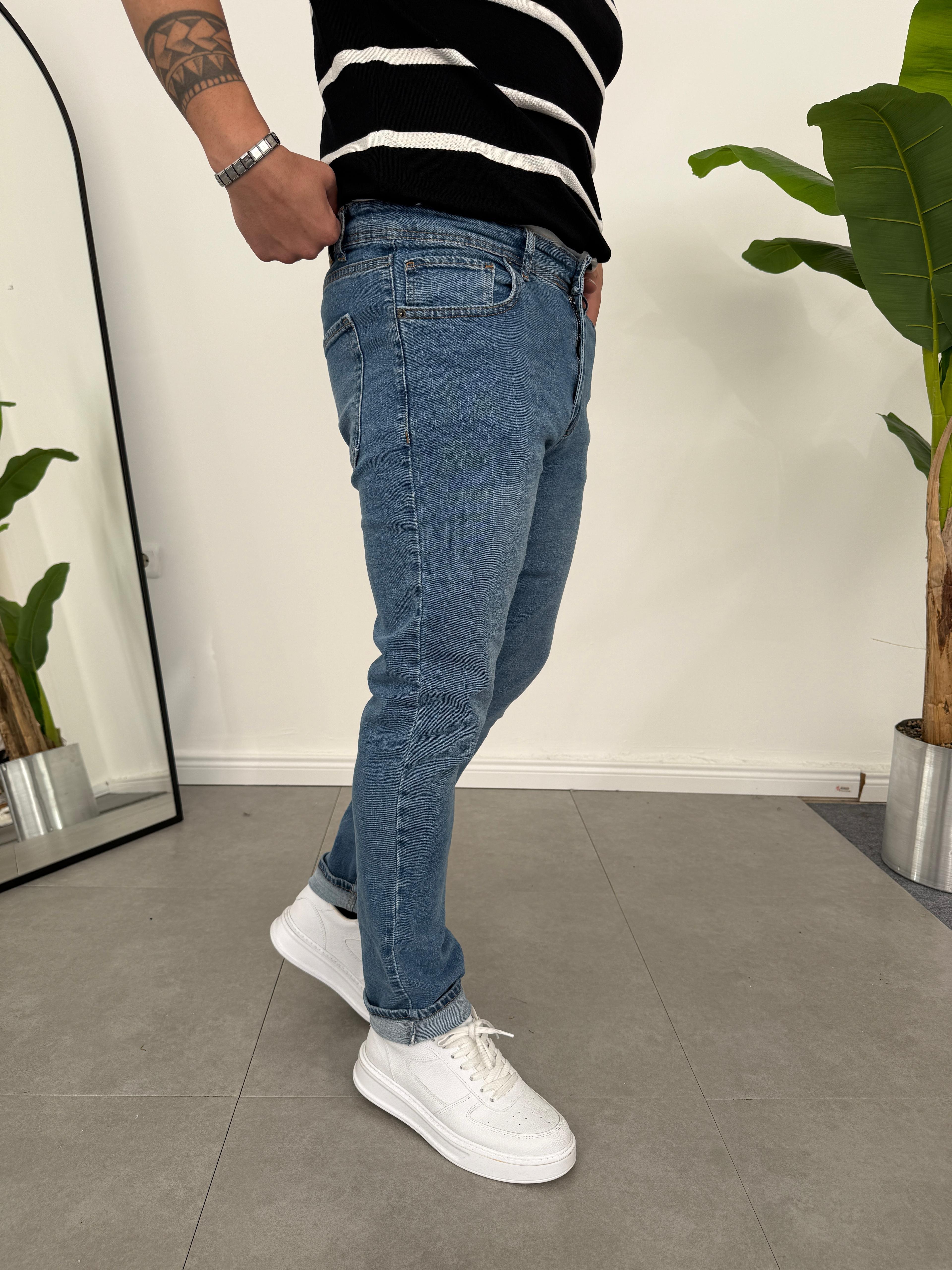 Regular Fit Likralı Kot Pantolon Mavi