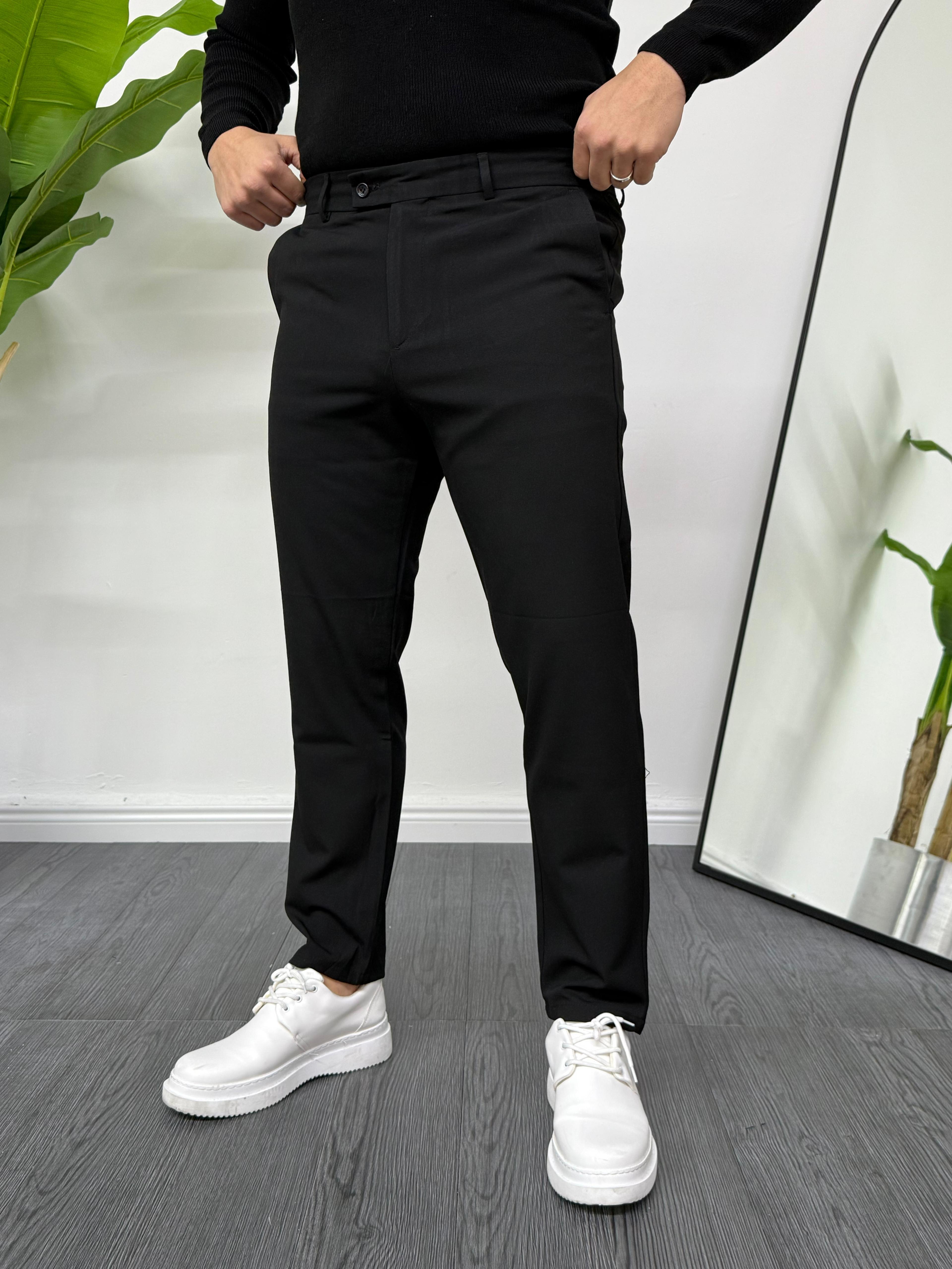 Likralı Slim Fit Dilli Kapama Kumaş Pantolon Siyah