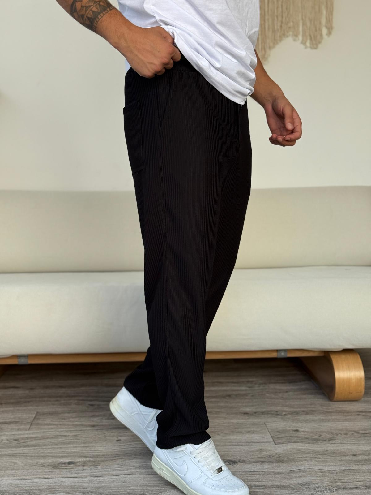 Fitilli Alt Jogger Eşofman  - Siyah