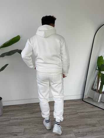 Kapüşonlu Kanguru Cepli Biyeli Alt Üst Takım - Beyaz