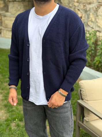 Düğme Kapamalı Triko Hırka - Lacivert