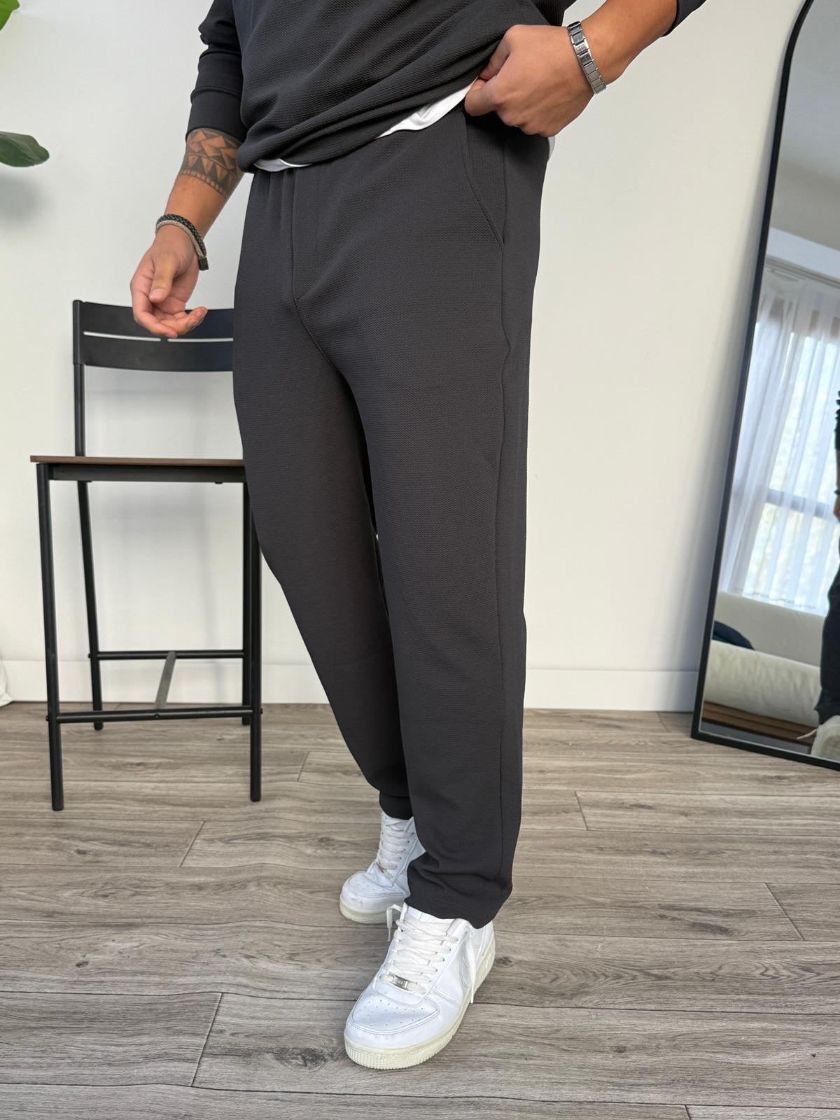 Petek Örme Alt Üst Yarım Fermuarlı Takım - Antrasit