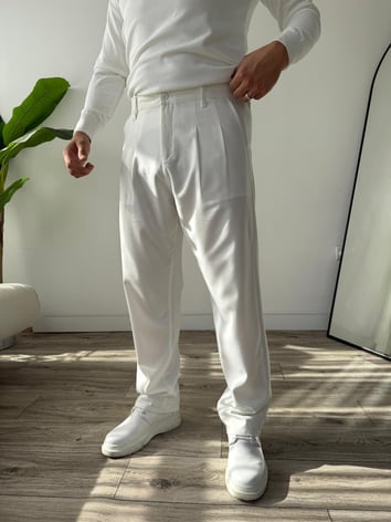 Kumaş Baggy Pile Detaylı Pantolon - Beyaz