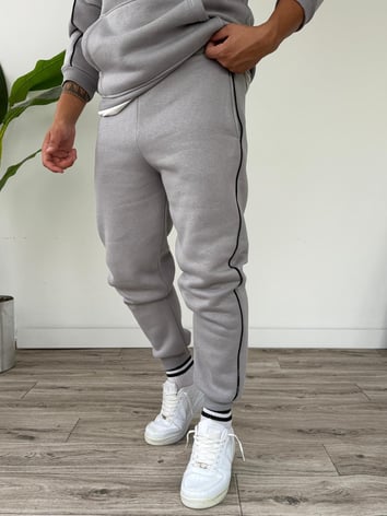 Kapüşonlu Kanguru Cepli Biyeli Alt Üst Takım - Gri