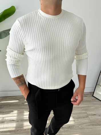 Bisiklet Yaka Fitilli İnce Triko Kazak