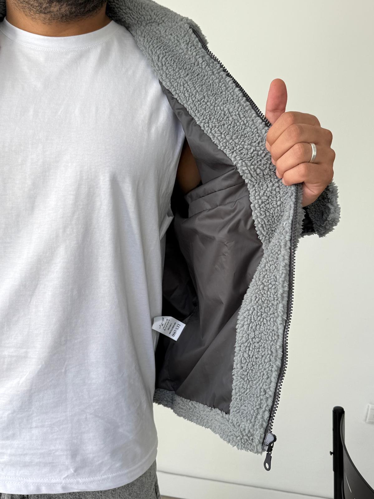 Peluş İçi Astarlı Ceket - Gri