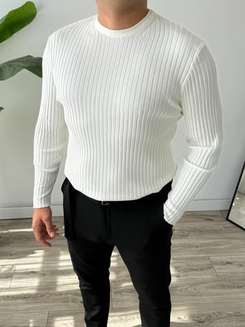 Bisiklet Yaka Fitilli İnce Triko Kazak