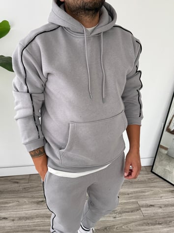Kapüşonlu Kanguru Cepli Biyeli Alt Üst Takım - Gri