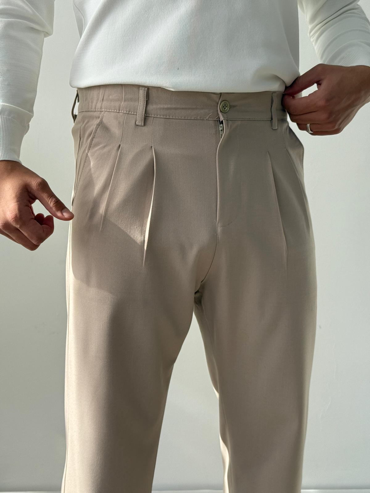 Kumaş Baggy Pile Detaylı Pantolon - Bej