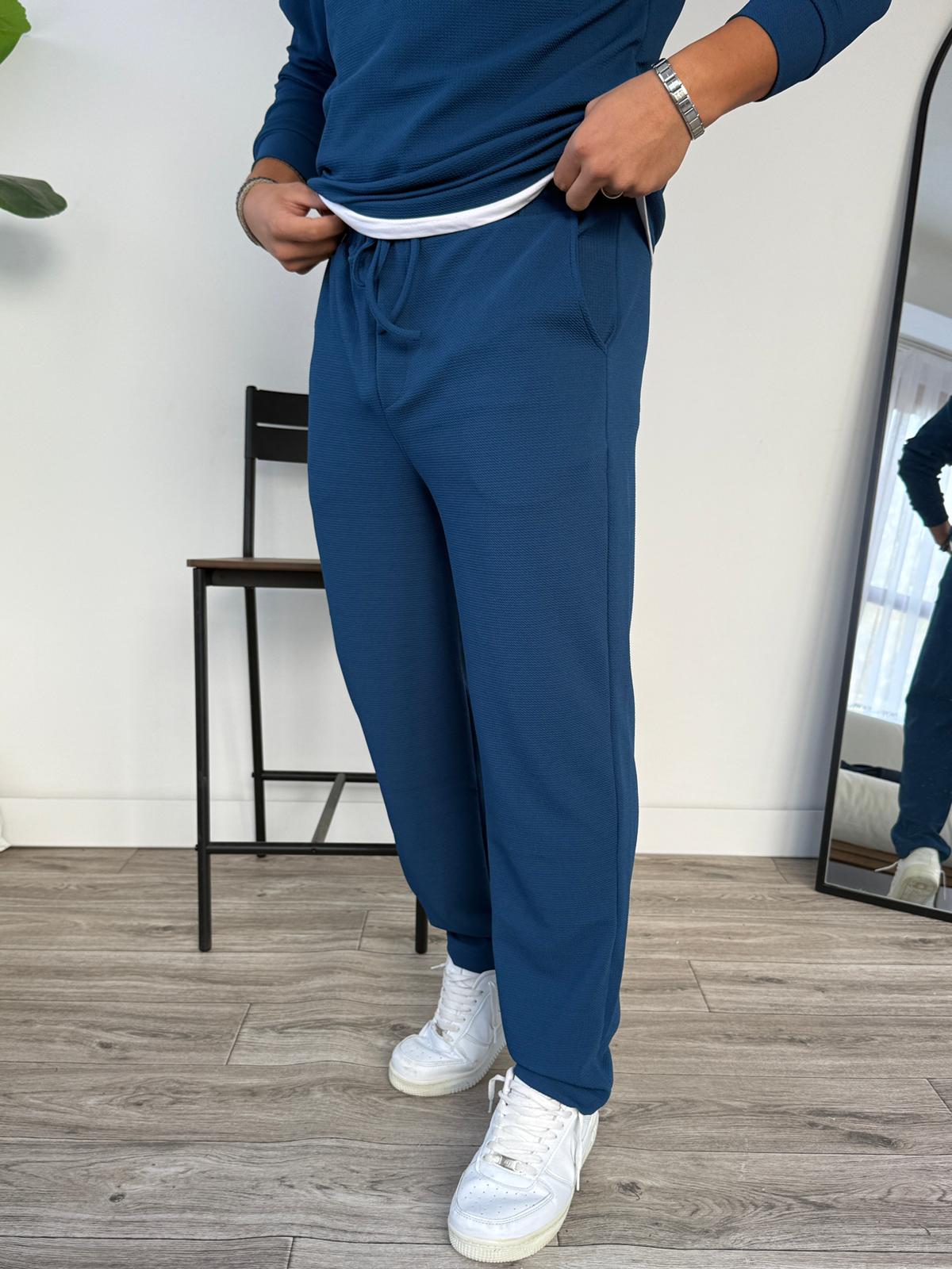 Petek Örme Alt Üst Yarım Fermuarlı Takım - İndigo