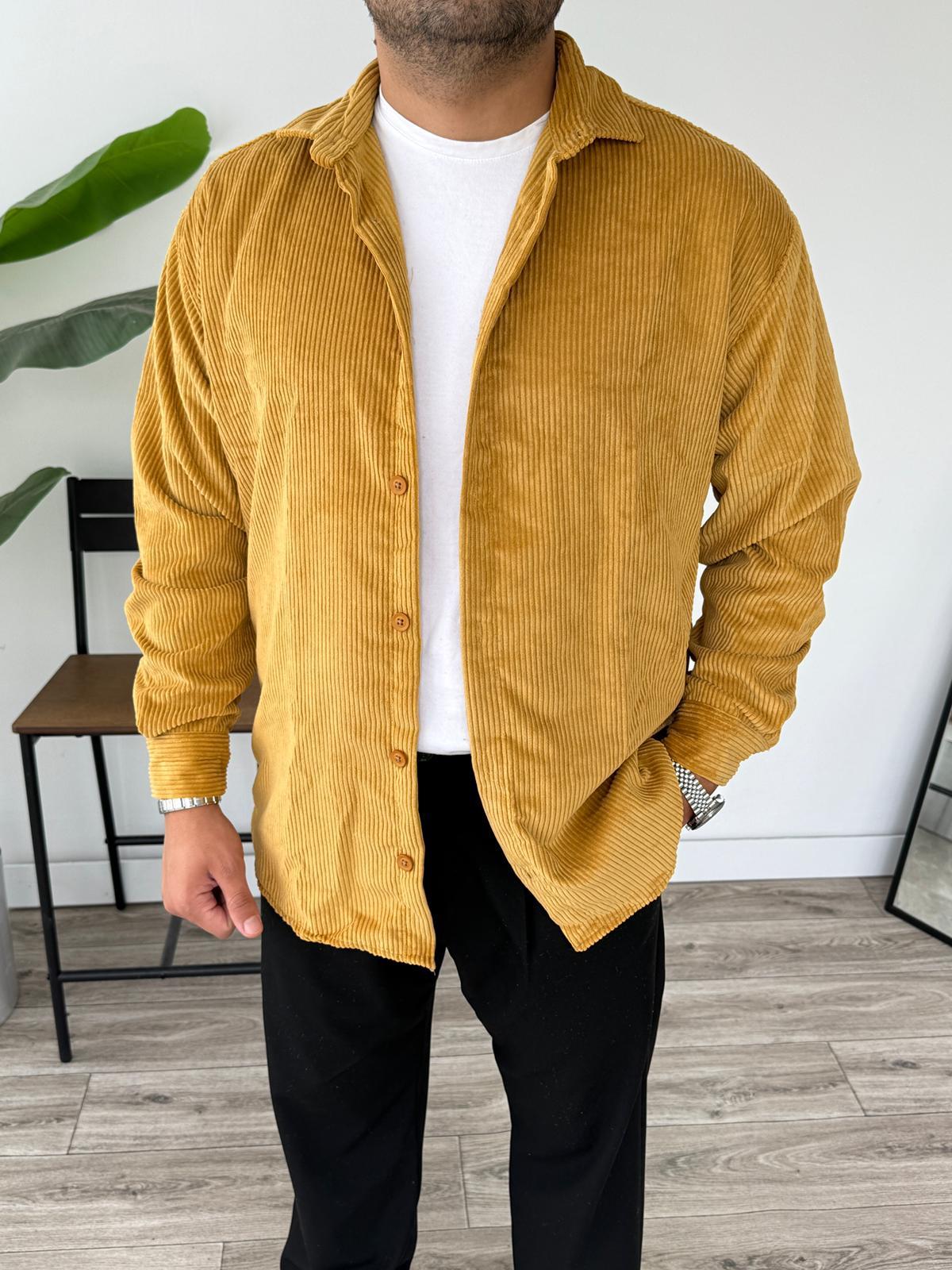 Tam Kalıp Kadife Gömlek  - Sarı