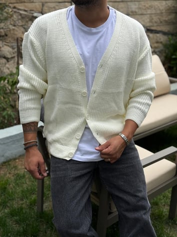 Düğme Kapamalı Triko Hırka - Ekru