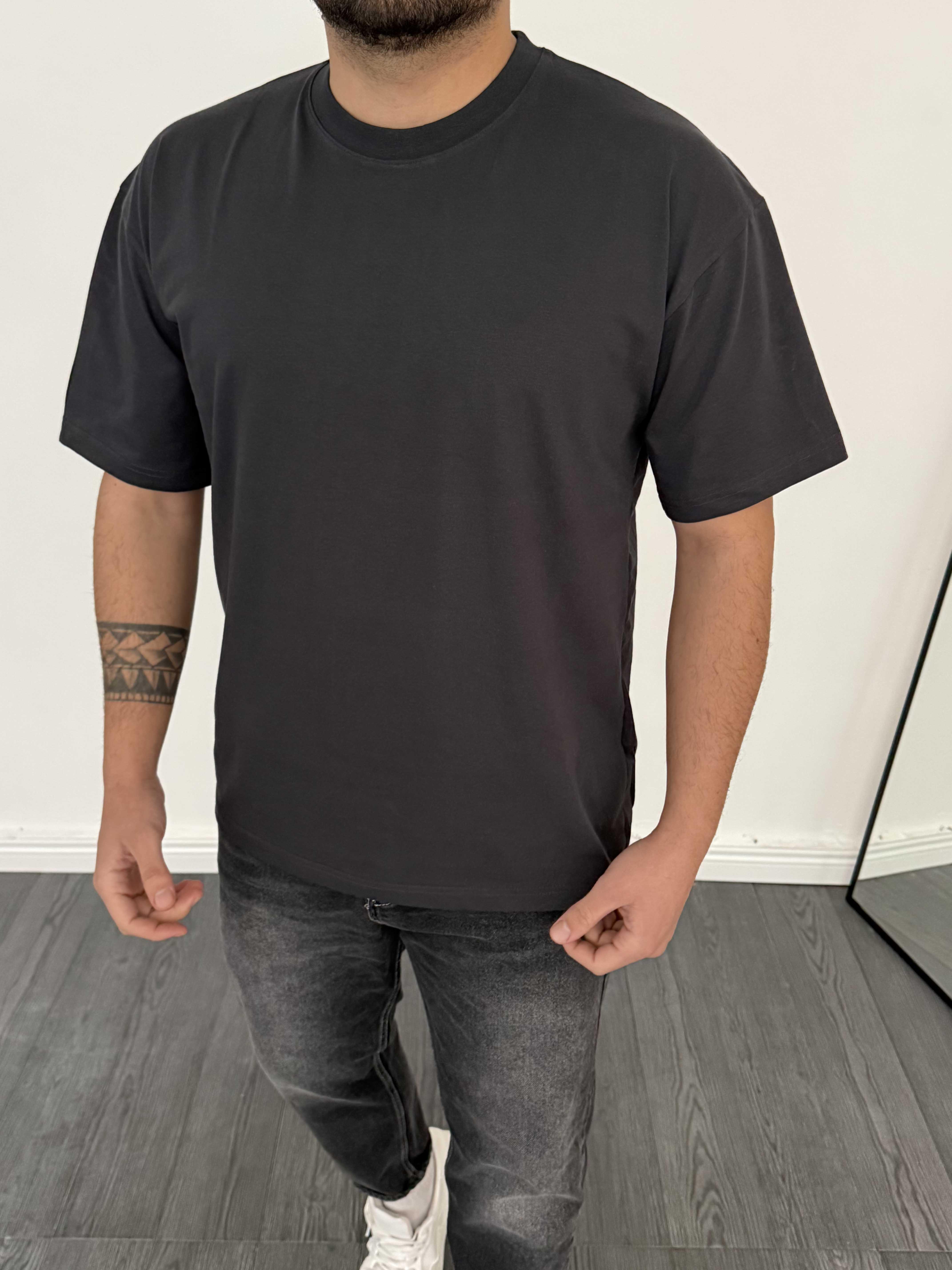 %100 Pamuk Basic Oversize T-Shirt Antrasit