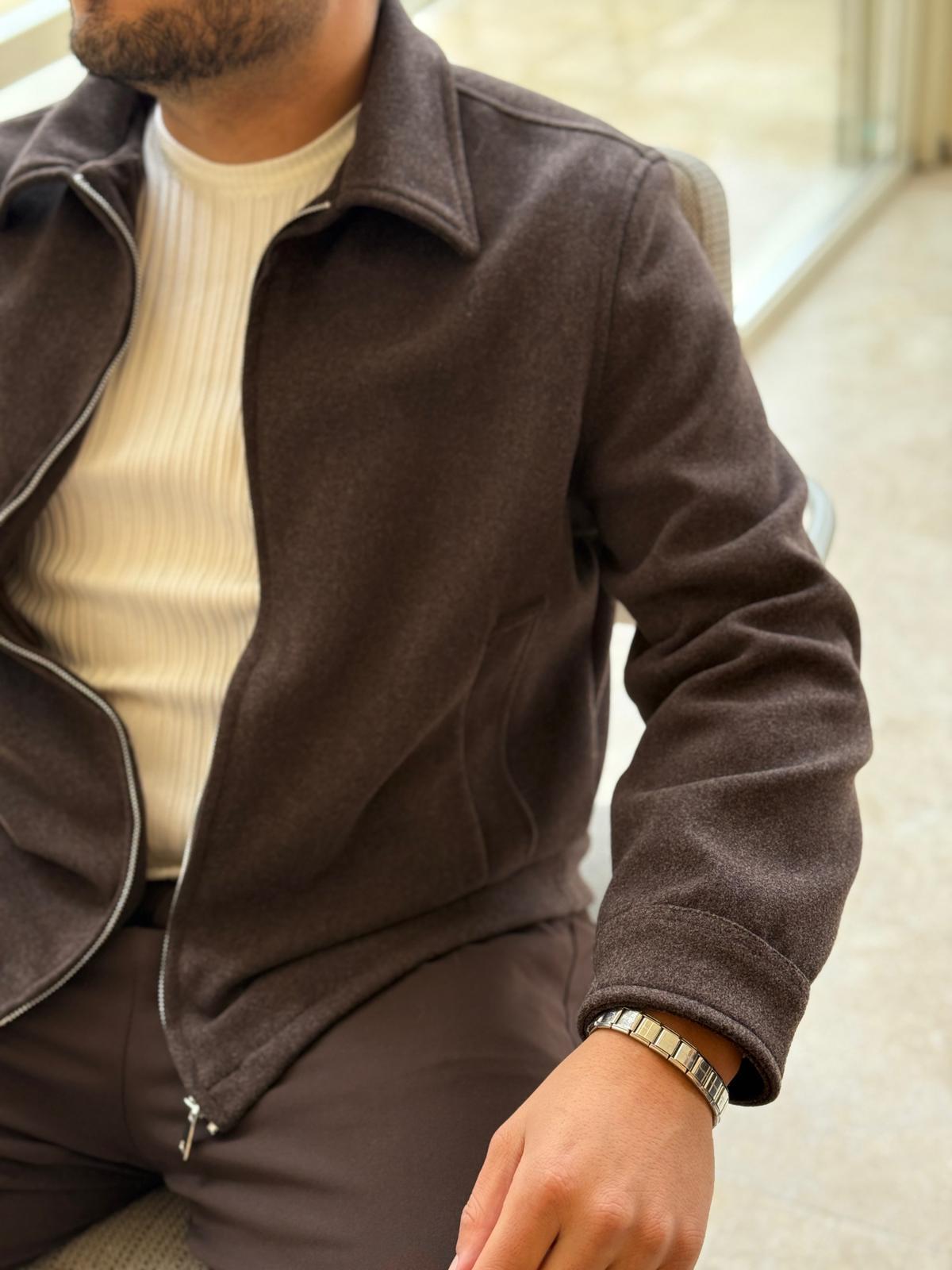 Klasik Tam Kalıp Kaşe Yakalı Ceket  - Acı Kahve