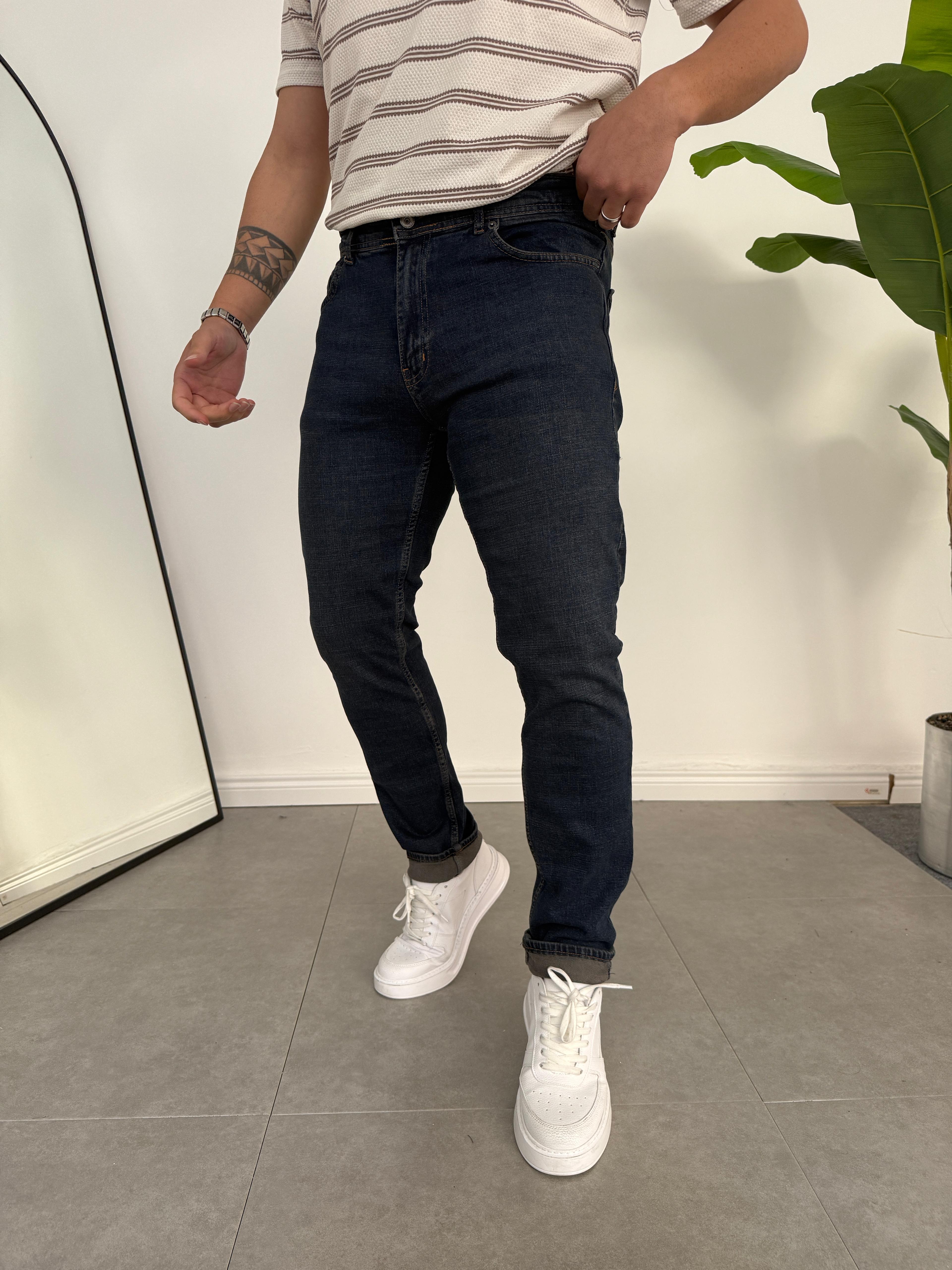 Regular Fit Likralı Kot Pantolon Koyu Lacivert