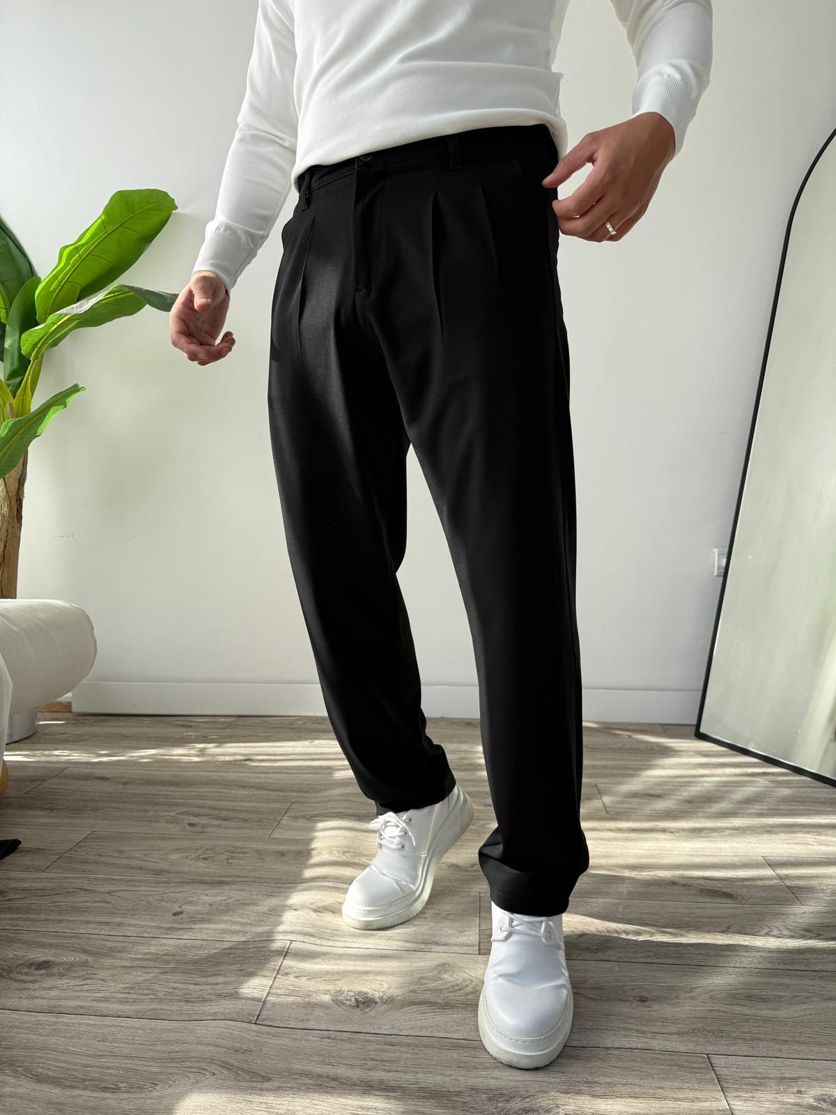 Kumaş Baggy Pile Detaylı Pantolon - Siyah