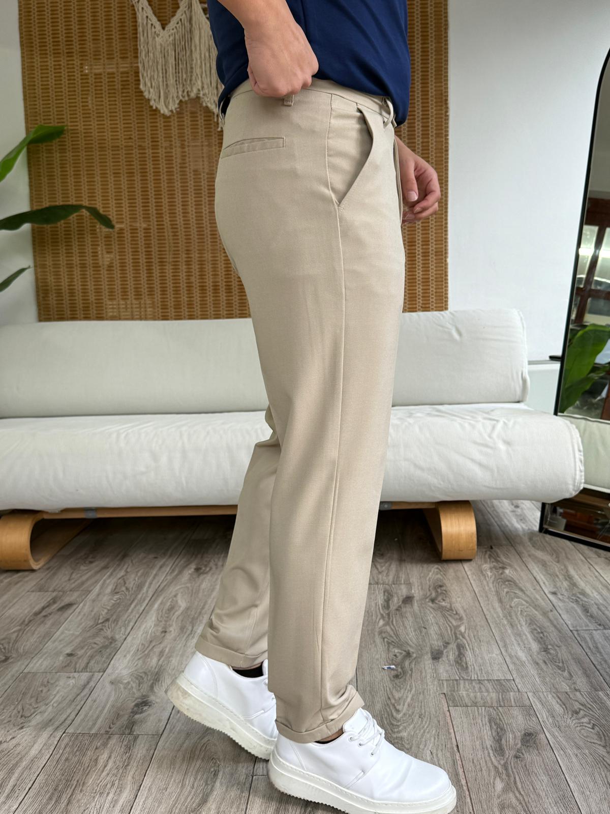 Premium Duble Paça Dilli Kapama Kumaş Pantolon - Bej