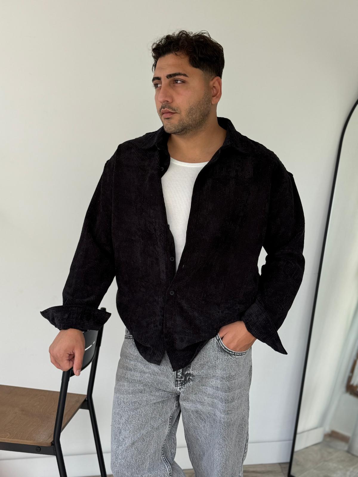 Oversize Kadife Gömlek  - Siyah