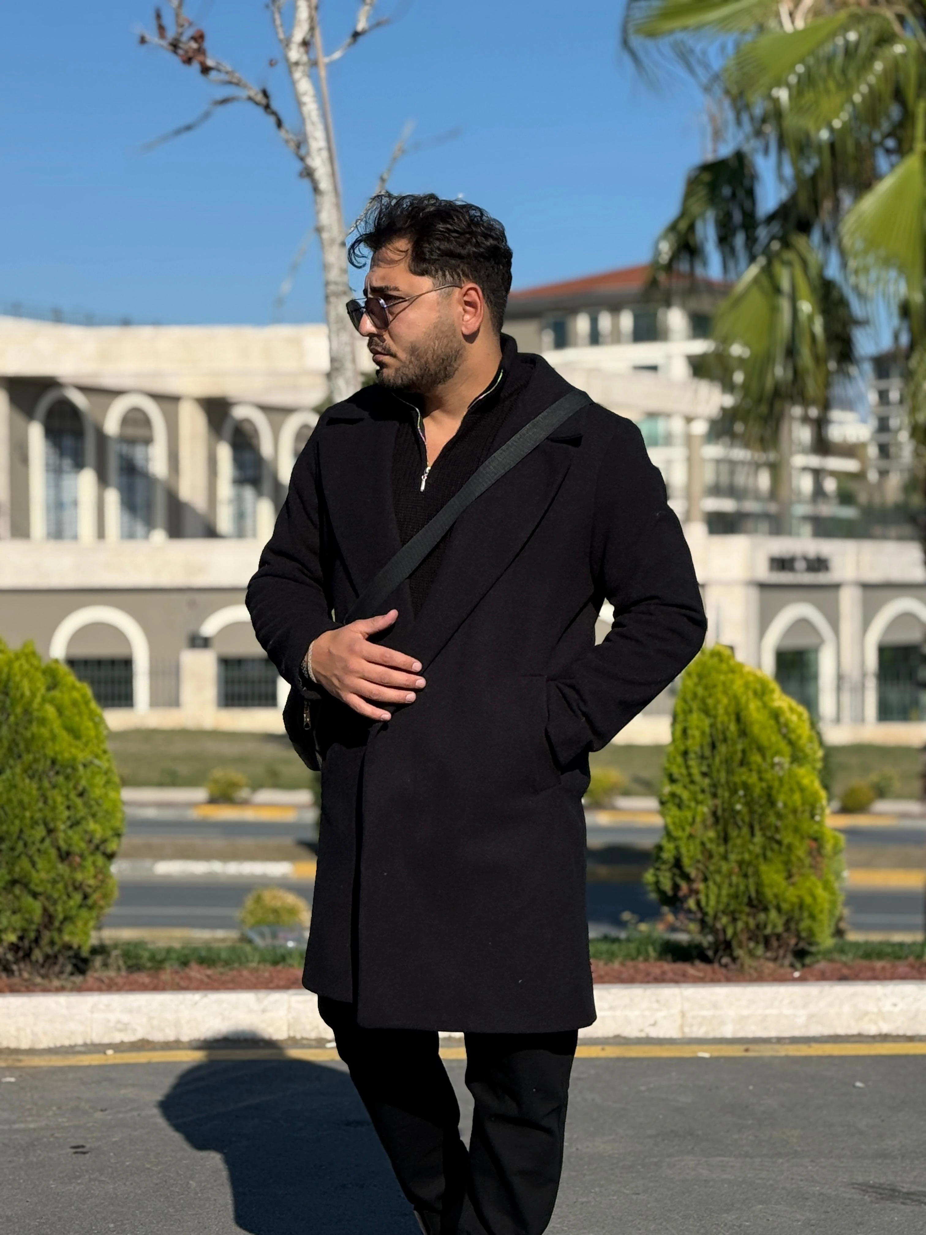 Oversize Kaşe Kaban - Siyah